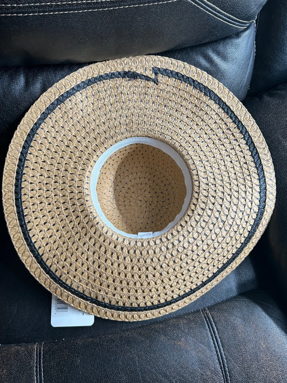 Natural Straw Wide Sun Hat with Black Trim and Black Bow